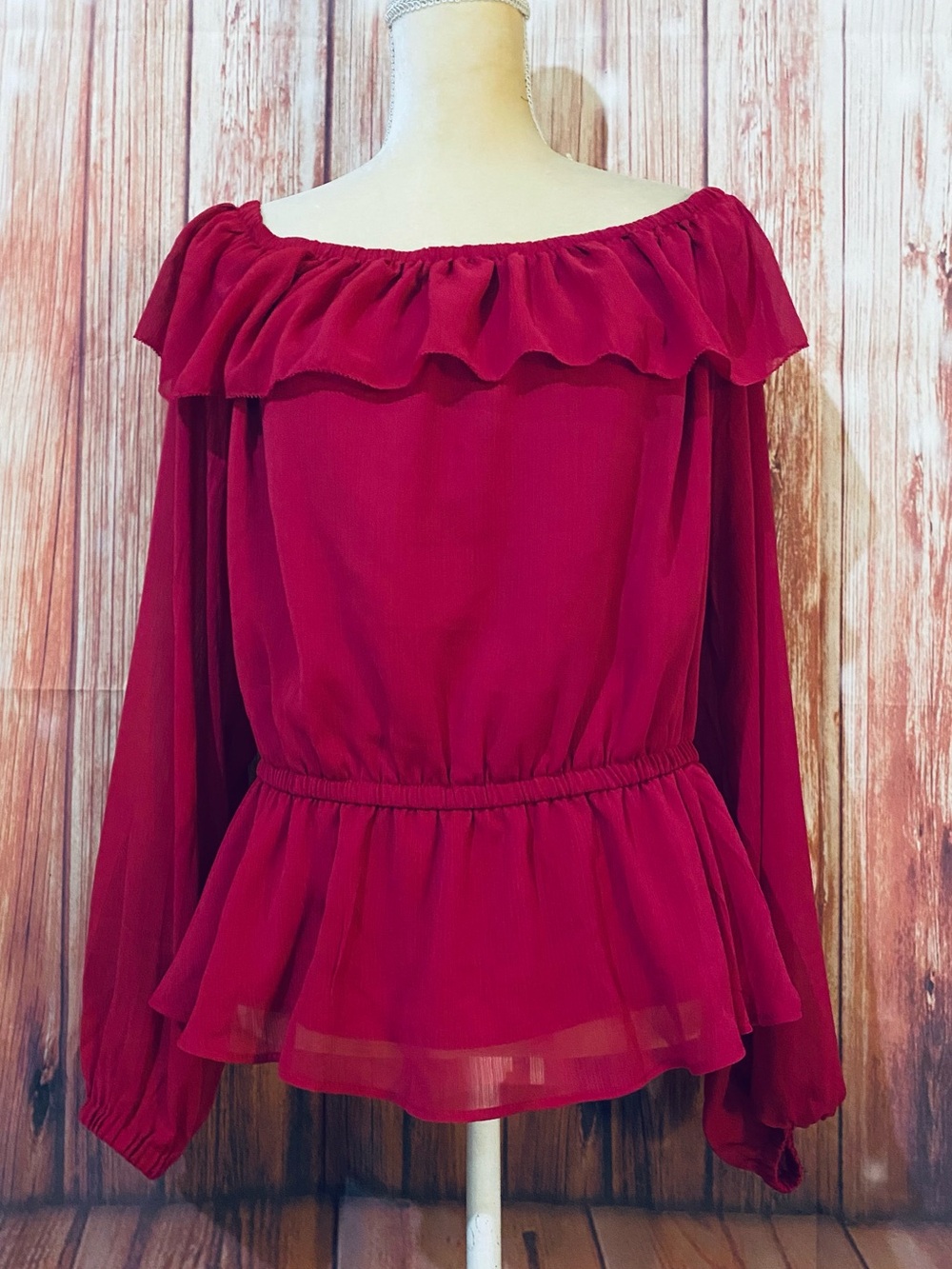 Women’s XL Blouse Sofia Vergara Dark Pink Off Shoulder Long Sleeves Lined Silky